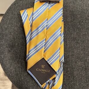 Canali Gold and Blue Diagonal Striped Tie